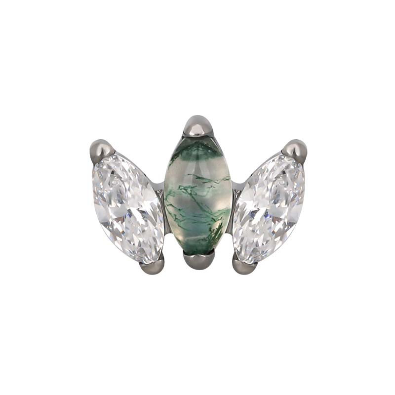 Marquise Fan CZ & Moss Agate